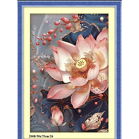 Mua Tranh thêu kín chữ thập Hoa sen hồng 2008  kích thước 50 x 75 cm