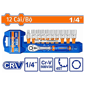 BỘ 12 ĐẦUTUÝP1/2" RA ĐẦU VÍT LỤ GIÁC, SAO WST1412 WADFOW - HÀNG CHÍNH HÃNG