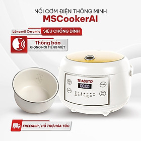 Nồi Cơm Điện Tử Masuto MSCookerAI Dung Tích 1,5L Biết Nói Tiếng Việt, Lòng Nồi Ceramic Chống Dính Cao Cấp, Đa Năng Với 7 Chế Độ Nấu, Có Hẹn Giờ - Hàng Chính Hãng