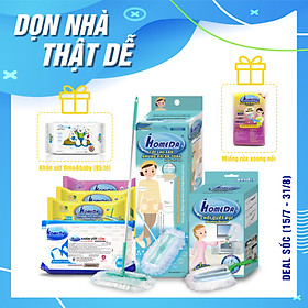 COMBO Siêu tiện lợi IHOMEDA 1 Cây lau đa năng + 1 Chổi quét bụi tĩnh điện + 1 Khăn ướt cồn cao cấp (80 tờ) + 3 Khăn ướt lau sàn kháng khuẩn (2 hương Cam + 1 hương Hoa) (10 tờ)