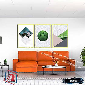 Bộ 3 tranh canvas treo tường Decor Hoa lá, hình khối cách điệu – DC083