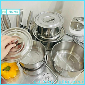 Mua Bộ 5 Thố Inox Không Quai Có Nắp Đậy Đủ Kích Thước Cao Cấp (MY HOME)