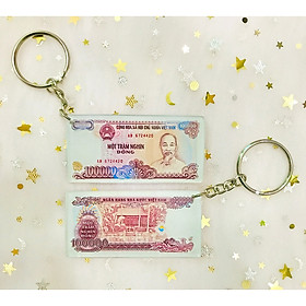 MÓC KHÓA HÌNH TIỀN XƯA - Tờ tiền 100.000 Đồng giấy cotton tím xưa