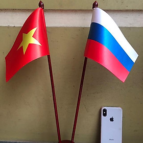 Cờ để bàn đế gỗ đôi Việt Nam - Nga