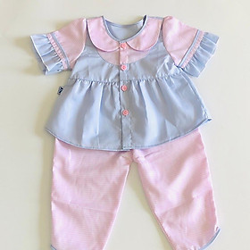 Bộ quần dài áo tay ngắn bé gái Caro nhí hồng xanh cotton - AICDBGOZJJSA - AIN Closet