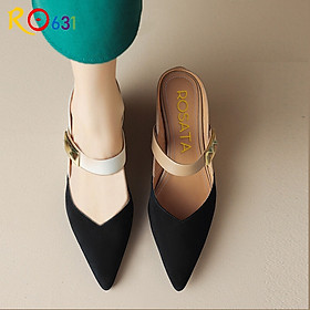Giày cao gót nữ đẹp đế xuồng 5 phân hàng hiệu rosata hai màu nâu trắng ro631