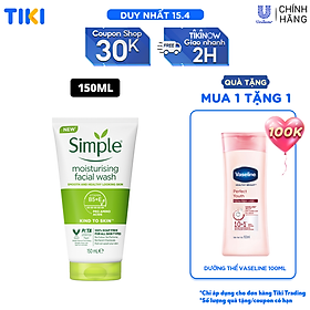 Sữa rửa mặt Simple giúp cấp ẩm, da trông khỏe và mịn màng - cho da khô nhạy cảm 150ml [CHÍNH HÃNG ĐỘC QUYỀN] [MỚI]