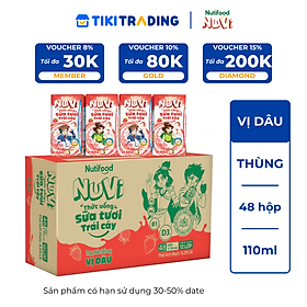Thùng 48 hộp Thức Uống Sữa Tươi Trái Cây Tươi Nuvi Vị Dâu 110ml - Tăng Cường Chiều Cao, Phát Triển Trí Não