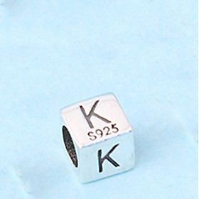 Combo 2 cái charm bạc ô vuông khắc chữ cái xỏ ngang - Ngọc Quý Gemstones