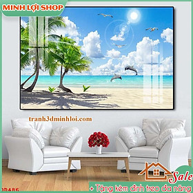 Tranh BIỂN ĐẠI DƯƠNG tráng gương pha lê trang trí không gian TẶNG KÈM ĐINH TREO SEA07