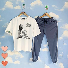 COMBO TIẾT KIỆM Set Đồ Bộ Áo Thun Tay Lửng Quần Kẻ 3Sọc, Quần Ulzzang 2 Sọc