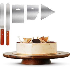Bàn xoay làm bánh kem bằng gỗ 33cm, Kèm Bộ dao chà láng, dùng làm bánh gato, trang trí tiệc cưới, sinh nhật 