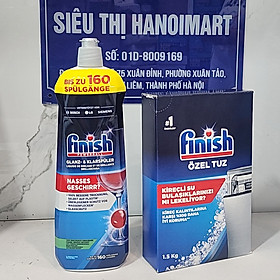 Combo Muối rửa bát finish 1.5kg + Nước làm bóng finish 750ml dùng cho Máy rửa bát chén ly - Combo muối 1.5kg + bóng 750ml