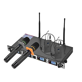 Hệ Thống Micro Không Dây UHF 4 Kênh Muslady D4-4 Và 2 Tai Nghe Cùng Bộ Chuyển Đổi