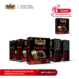 Combo 5 Cà Phê Hòa Tan Americano KING Coffee - Hộp 15 gói x 1g