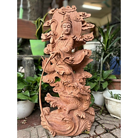 Mua TƯỢNG PHẬT BÀ QUAN ÂM BỒ TÁT CƯỠI RỒNG BẰNG GỖ HƯƠNG ĐÁ KT 70×33×17CM