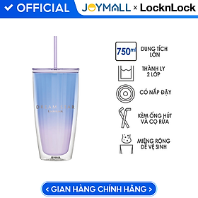Mua Ly nhựa 2 lớp Lock&Lock màu tím xanh HAP522VOL 750ml - Hàng chính hãng  có ống hút  có nắp đậy - JoyMall
