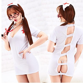 Đầm ngủ cosplay y tá cotton gồm 4 món