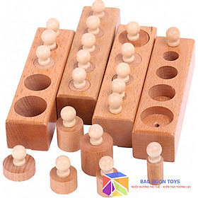 BỘ ĐỒ CHƠI GỖ THÔNG MINH SET 4 HÌNH TRỤ CÓ NÚM, ĐỒ CHƠI GỖ MONTESSORI CHO TRẺ TỪ 0 ĐẾN 3 TUỔI