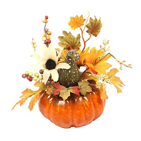 Artificial Pumpkin with Flowers Fall Ornament for Party Bedroom Decorations