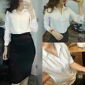 Áo sơ mi trắng dài tay chất thô lụa cổ cứng loại 1