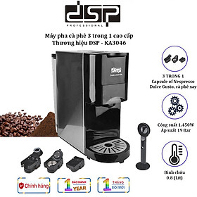 Máy pha cà phê viên nén đa năng 3 trong 1 nhãn hiệu DSP KA3046 Công suất: 1450W Áp suất: 19 Bar - HÀNG NHẬP KHẨU