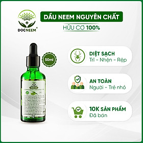 Dầu neem hữu cơ DOCNEEM, chai 50ml, phòng trị sâu bệnh hoa hồng, phong lan, cây cảnh, dầu neem oil nguyên chất ép lạnh 