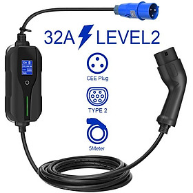 Bộ sạc xe hơi GBT 32A Bộ sạc EV có thể bảo vệ với cáp 5M Type1 Type2 hiện tại điều chỉnh xe điện xe điện xe điện xe điện xe