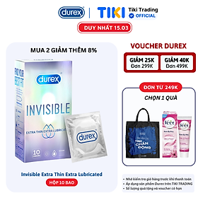 Bao cao su Durex Invisible Extra Thin Extra Lubricated 1 Hộp 10 Bao