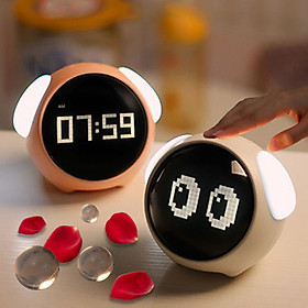 Đồng hồ báo thức thông minh với biểu tượng cảm xúc, tích hợp đèn ngủ, báo nhiệt độ, điều khiển bằng âm thanh, pin sạc 1500mAh