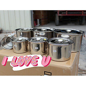 Mua Tô - Âu - Hũ inox tròn đựng thực phẩm có nắp làm bằng inox sáng bóng