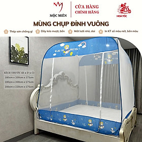Mua Màn Chụp   Mùng Chụp Đỉnh Vuông Cao Cấp Mộc Miên - Kích Thước 1 6mx2m ( Trắng Viền Xanh )