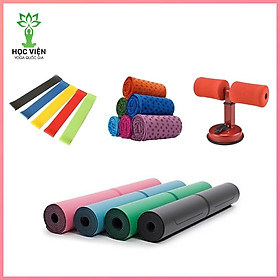 Combo 4 Sản Phẩm Hỗ Trợ Giảm Eo - YOGA QG: 1 Thảm Tập Yoga Định Tuyến + 1 Khăn Trải Thảm + 1 Dụng Cụ Tập Bụng Hình Chữ T Có Đế Hút Chân Không + Bộ 5 Dây Kháng Lực