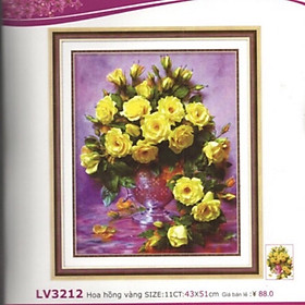 Mua Tranh thêu chữ thập Bình hoa Hồng Vàng (43x51cm) chưa thêu