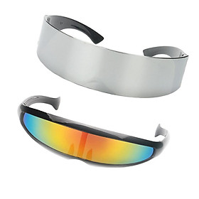 2pcs Fashion Narrow Rainbow Metallic Silver Cyber Robot Alien Eye Glasses Sunglasses Cosplay Fancy Dress Halloween Parties Gift