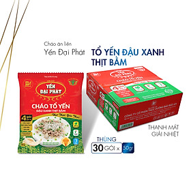 [Thùng 30 gói x 50gram] Cháo Tổ Yến Đậu Xanh Thịt Bằm - Yến Đại Phát , 4 gói gia vị, ăn liền, tiện lợi.