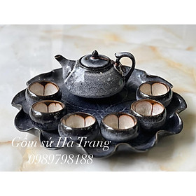 Mua Bộ trà gốm sứ Bát Tràng cao cấp men hoả biến vân đá đen ấm thiên nga dung tích 430ml