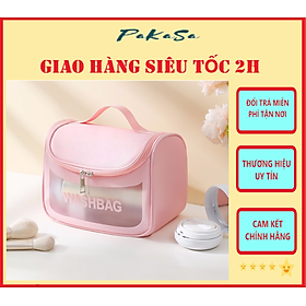 Túi đựng mỹ phẩm du lịch WashBag DẠNG HỘP có quai xách mini trong suốt, Túi đựng đồ trang điểm makup chống nước - Chính Hãng  - Mầu Hồng