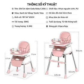 Mua Ghế ngồi ăn dặm có bánh xe  đệm và đồ chơi Cody cho bé yêu