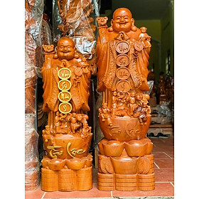 Tượng phật di lặc chúc phúc hoan hỷ bằng gỗ hương đá liền khối kt cao 100×34×30cm