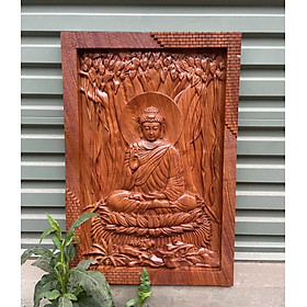Tranh tượng  phật thích ca ,treo tường bằng gỗ hương đá kt 46×67×4.5cm