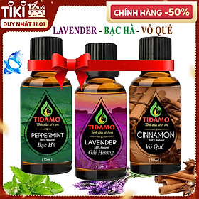 Combo 3 Tinh Dầu Oải Hương + Tinh Dầu Bạc Hà + Tinh Dầu Vỏ Quế Nguyên Chất – Tinh Dầu TIDAMO Cao Cấp Xông Phòng Giúp Thư Giãn, Thơm Phòng Và Nâng…