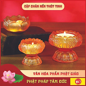 Mua Chân đế nến thủy tinh hoa sen lưu ly tráng men cao cấp nhiều màu sắc - Để ban thờ  trang trí nhà cửa