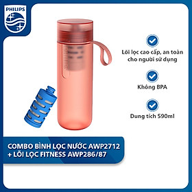 Combo Bình lọc nước thể thao Philips AWP2712 kèm Lõi lọc Fitness AWP286/97