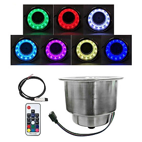 RGB LED Light Stainless Steel Drink Cup Holder Remote for Marine Boat Car RV