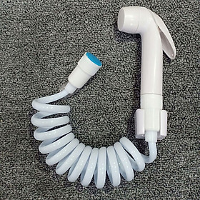 Đầu vòi xịt vệ sinh tăng áp nhựa ABS màu trắng - Dây mềm cho vòi xịt vệ sinh uốn hình lò xo bằng nhựa PU dài 1M  A35-1
