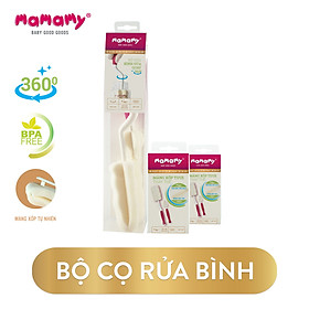 Combo 1 bộ cọ rửa bình xoay 360 độ và 2 miếng thay thế Mamamy