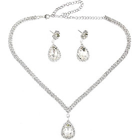 Teardrop Rhinestone Jewelry Necklace Earring Set Wedding Bridal Party