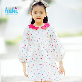 Váy bé gái hoa bèo tay cổ Peter Pan sắc màu Haki HK498