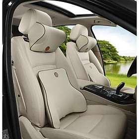 Combo tựa lưng, gối đầu da dành cho xe hơi - Trắng